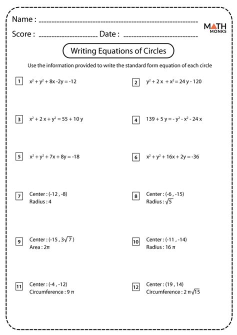 Equation Of A Circle Worksheet Printable Pdf Worksheets Circle Equation Worksheet - Circle Equation Worksheet