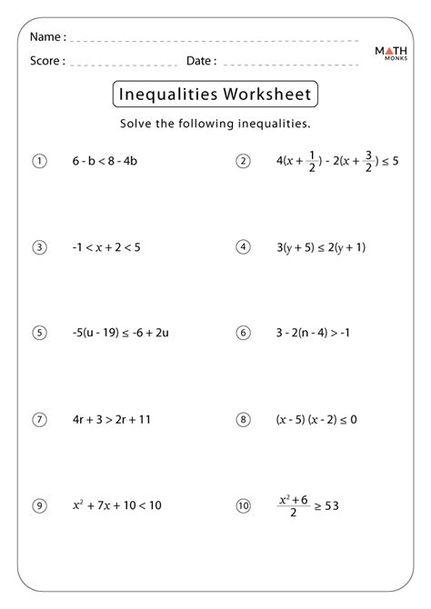 Equations And Inequalities Worksheets Download Free Pdfs Cuemath Inequalities And Equations Worksheet - Inequalities And Equations Worksheet