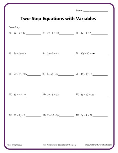 Equations In Two Variables Worksheet Answers