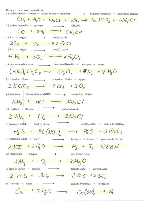 Equations The Cavalcade Ou0027 Chemistry Balancing Practice Worksheet - Balancing Practice Worksheet