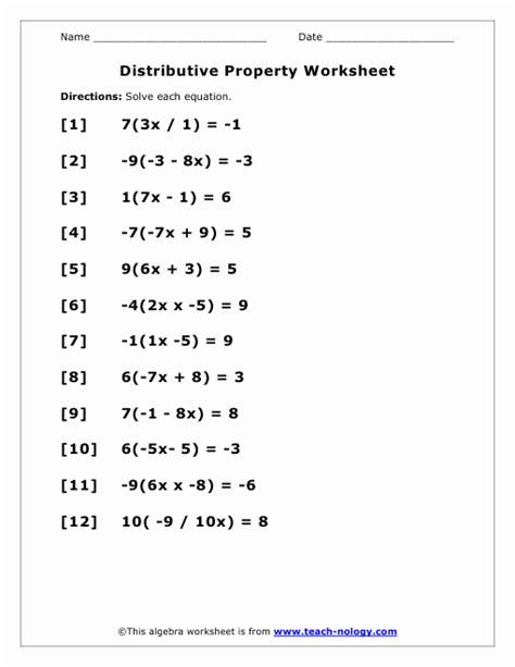 Equations With Distributive Property Worksheet