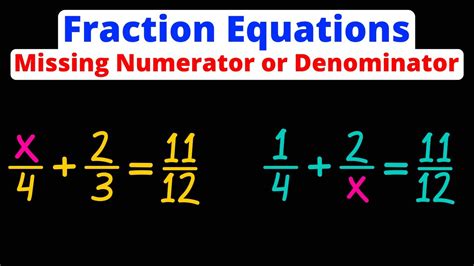 Equations With Missing Fractions Youtube Missing Number Fractions - Missing Number Fractions