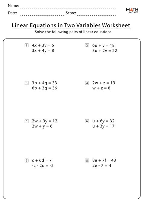 Equations With Two Variables Worksheet