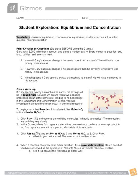Equilibrium And Concentration Gizmo Answer Key