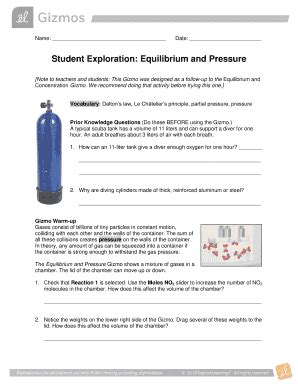 Equilibrium And Pressure Gizmo Answer Key