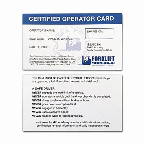 Read Equipment Operator Certification Card Template 