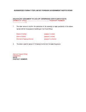 Equivalent Document In Lieu Of Unabridged Birth Certificate