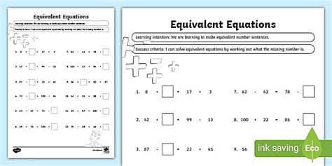 Equivalent Equations Using Missing Numbers Activity Sheet Twinkl Number Balance Worksheet - Number Balance Worksheet