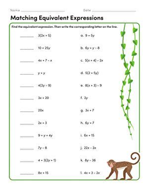 Equivalent Expressions Matching Activity Worksheet Education Com Matching Equivalent Expressions Worksheet - Matching Equivalent Expressions Worksheet