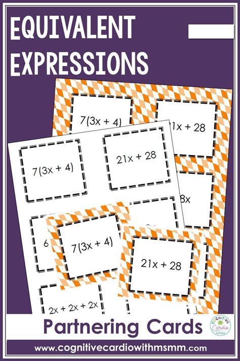 Equivalent Expressions Memory Cards Mathteachercoach Matching Equivalent Expressions Worksheet - Matching Equivalent Expressions Worksheet