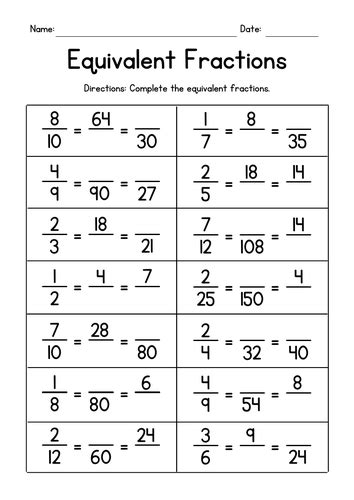 Equivalent Fractions Education Com Missing Number Equivalent Fractions - Missing Number Equivalent Fractions