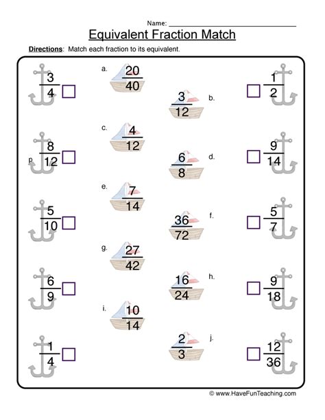 Equivalent Fractions Matching Worksheet Have Fun Teaching Matching Equivalent Fractions Worksheet - Matching Equivalent Fractions Worksheet