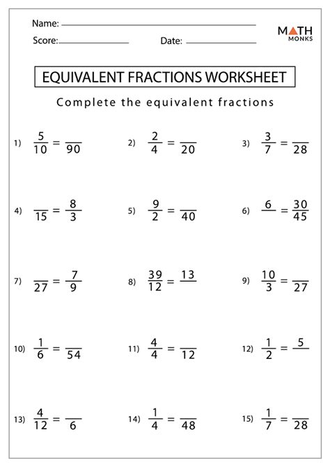 Equivalent Fractions Math Worksheet For 7th Grade Children 7th Grade Equivalent Fractions Worksheet - 7th Grade Equivalent Fractions Worksheet
