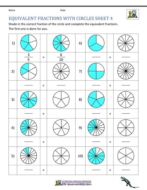 Equivalent Fractions Worksheet Math Salamanders Easy Equivalent Fractions - Easy Equivalent Fractions