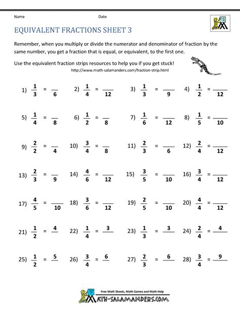 Equivalent Fractions Worksheet Math Salamanders Fraction Charts Equivalent Fractions - Fraction Charts Equivalent Fractions