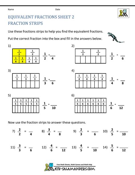 Equivalent Fractions Worksheet Math Salamanders Matching Equivalent Fractions Worksheet - Matching Equivalent Fractions Worksheet