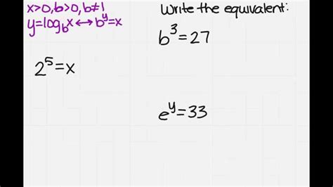 equivalent logarithmic form YouTube
