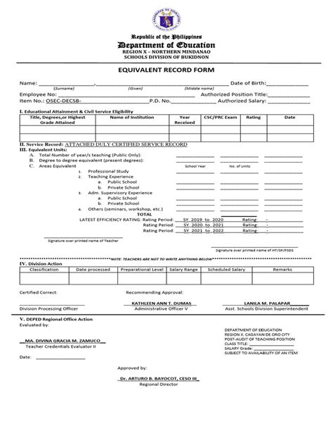 Equivalent Record Form