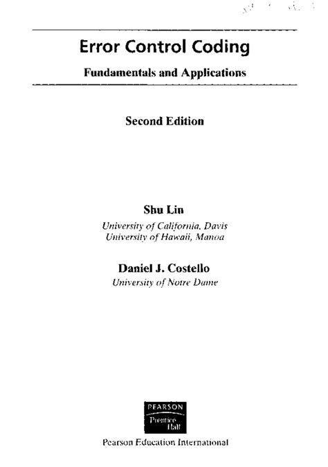 Error Control Coding Fundamentals And Applications Prentice Hall Computer Applications In Electrical Engineerin