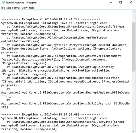 error inflating invalid literal / length code AxCrypt File
