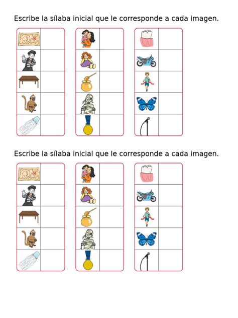 Escribe La Silaba Que Le Falta Al Nombre Del Dibujo