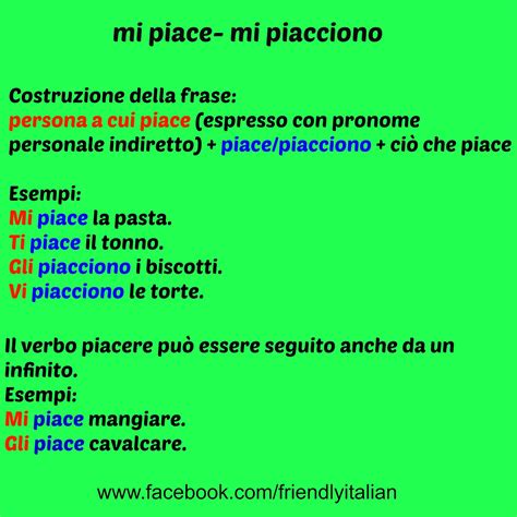 esercizi con il verbo piacere in italiano