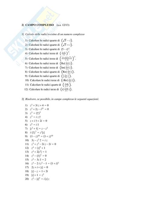 Esercizi Numeri Complessi