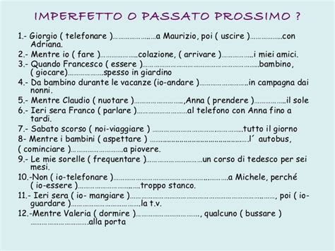 Read Esercizi Imperfetto E Passato Prossimo 