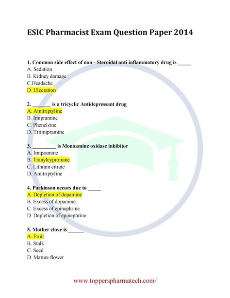Read Online Esic Model Question Paper For Pharmacist 