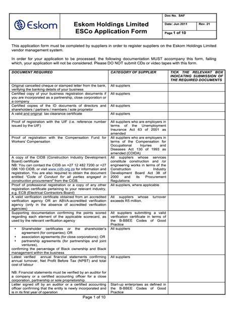 eskom supplier application form 2014