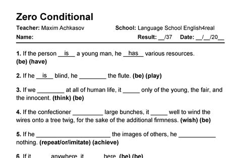 esl grammar test zero conditional