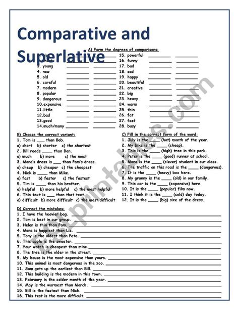 Esl Library Superlative Adjectives