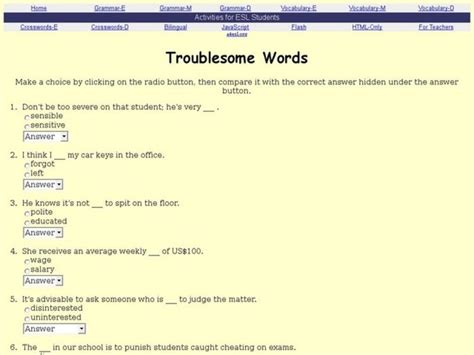 Esl Troublesome Words Interactive For 4th 6th Grade Troublesome Words Worksheet - Troublesome Words Worksheet