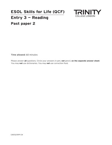 Esol Entry 3 Past Papers