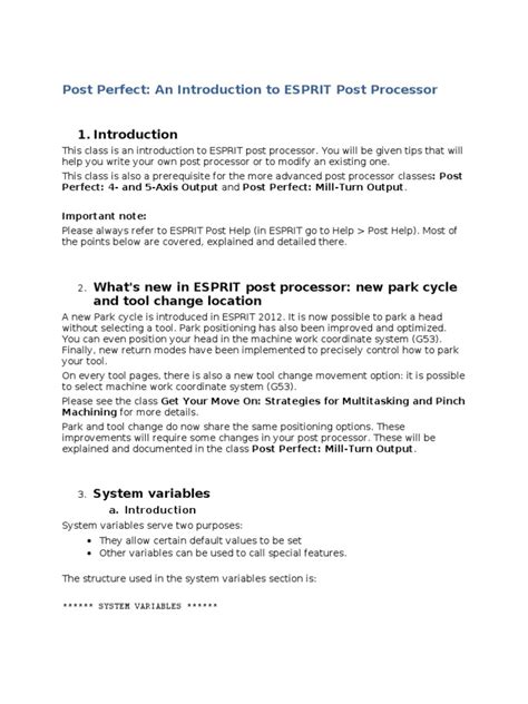 Esprit Post Processor