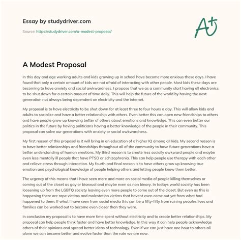 Essay A Modest Proposal