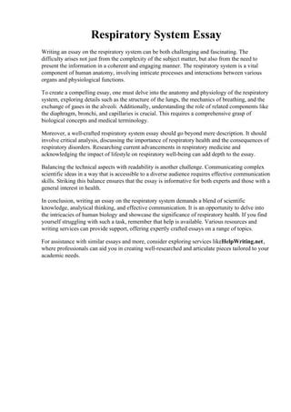 Essay About Respiratory System
