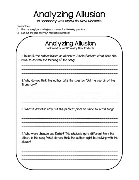 Essay Editing Worksheets High School Allusion Worksheet High School - Allusion Worksheet High School