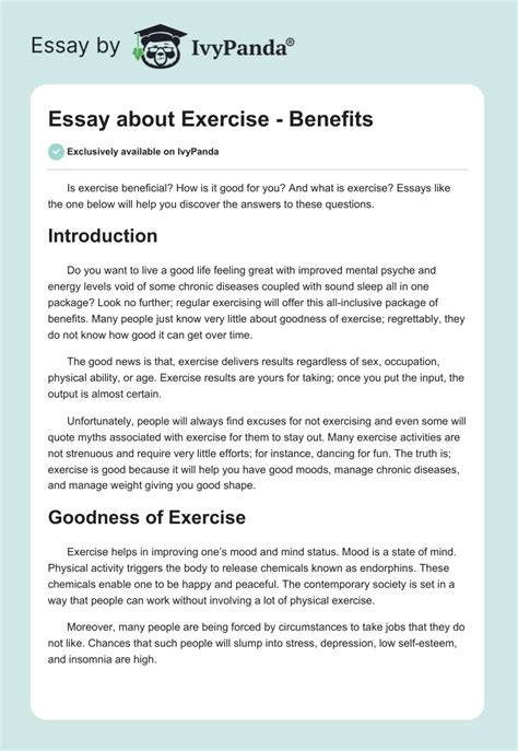 Essay On Exercise Benefits Ivypanda Exercise Essay Writing - Exercise Essay Writing