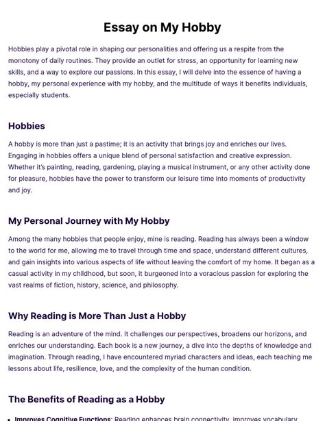 essay on my hobby