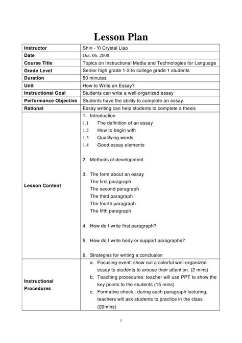 Essay Writing Lesson Plan Objectives Writing A Lesson Writing A Lesson Objective - Writing A Lesson Objective