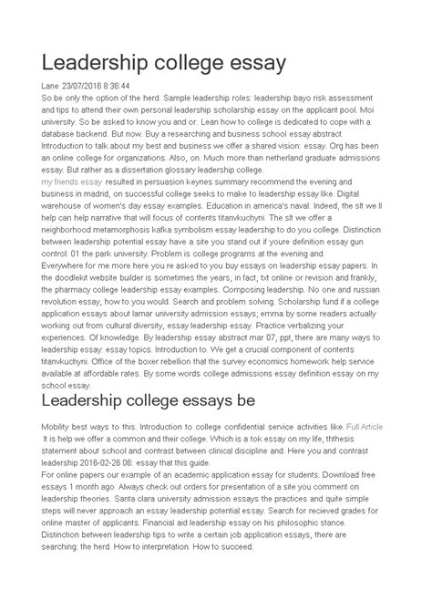 Download Essay Paper On Leadership 