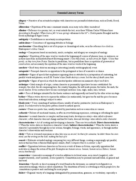 Essential Literary Terms Answer Key