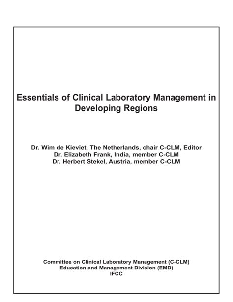 Essentials Of Clinical Laboratory Management In Developing