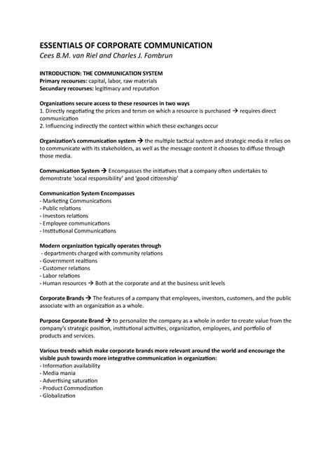 Essentials Of Corporate Communication Van Riel