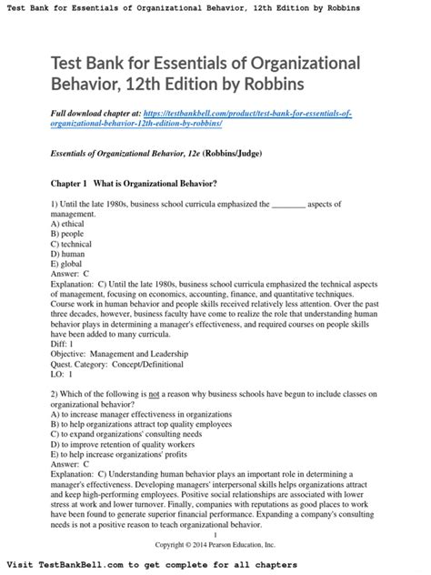Read Online Essentials Of Organizational Behavior 12Th Edition Test Bank 