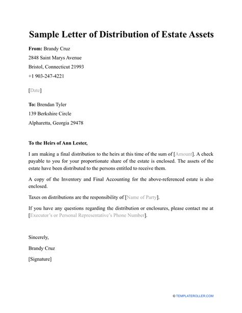 estate final distribution sample letter
