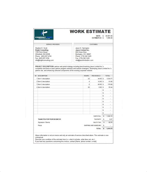 Estimate And Invoice Templates