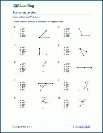 Estimating Angles Worksheets K5 Learning Angles Geometry Grade 5 Worksheet - Angles Geometry Grade 5 Worksheet