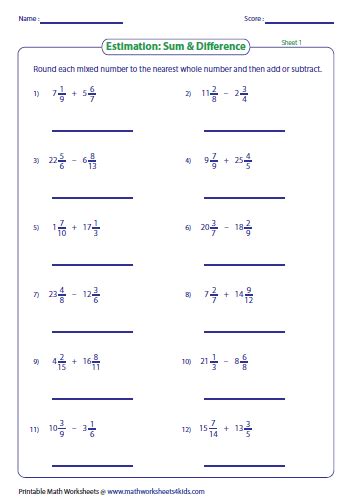 Estimating Fractions And Sums Worksheet For 4th 5th 4th Grade Estimation - 4th Grade Estimation